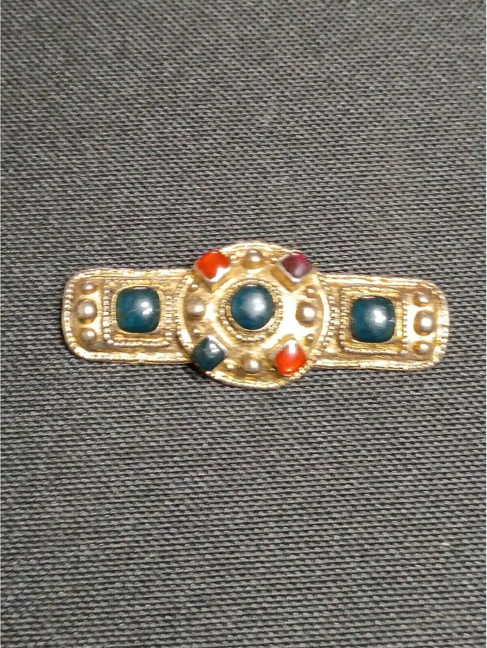 Vintage Gold Tone Brooch with Colored Stones